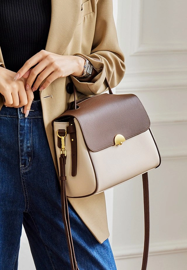 PU Leather Women&prime;s Bag Color-Block Handbag