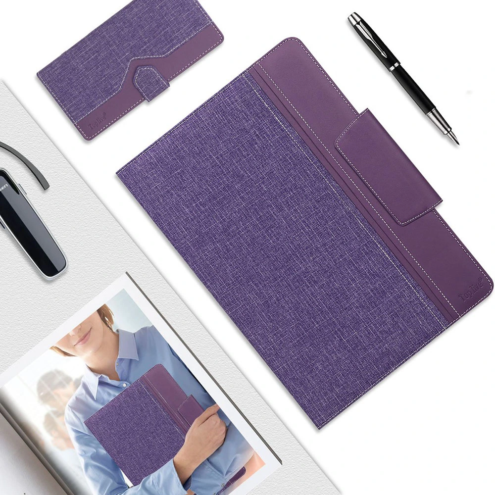 Cloth &amp; Leather Material Cardboard Padfolio Organizer Portfolio with Clip and Phone Pocket