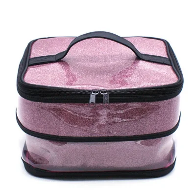 PVC Makeup Bag Double Layer Cosmetic Bag Toiletry Bag for Girls